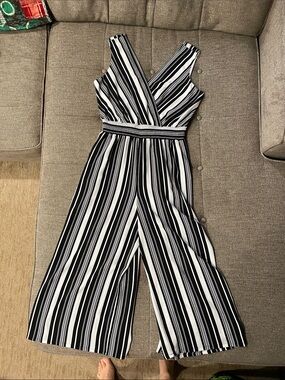 Apt. 9 Black & White Vertical Stripe Sleeveless Jumpsuit
